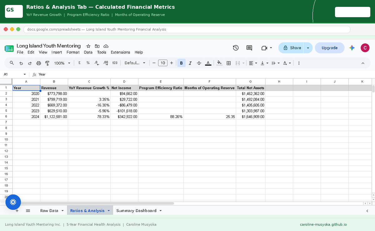 Ratios and Analysis Tab