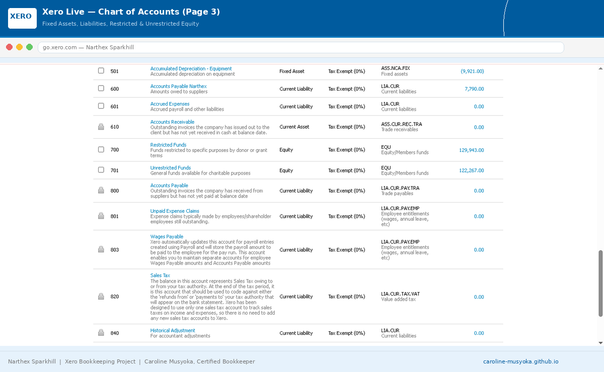 Xero Chart of Accounts Page 3