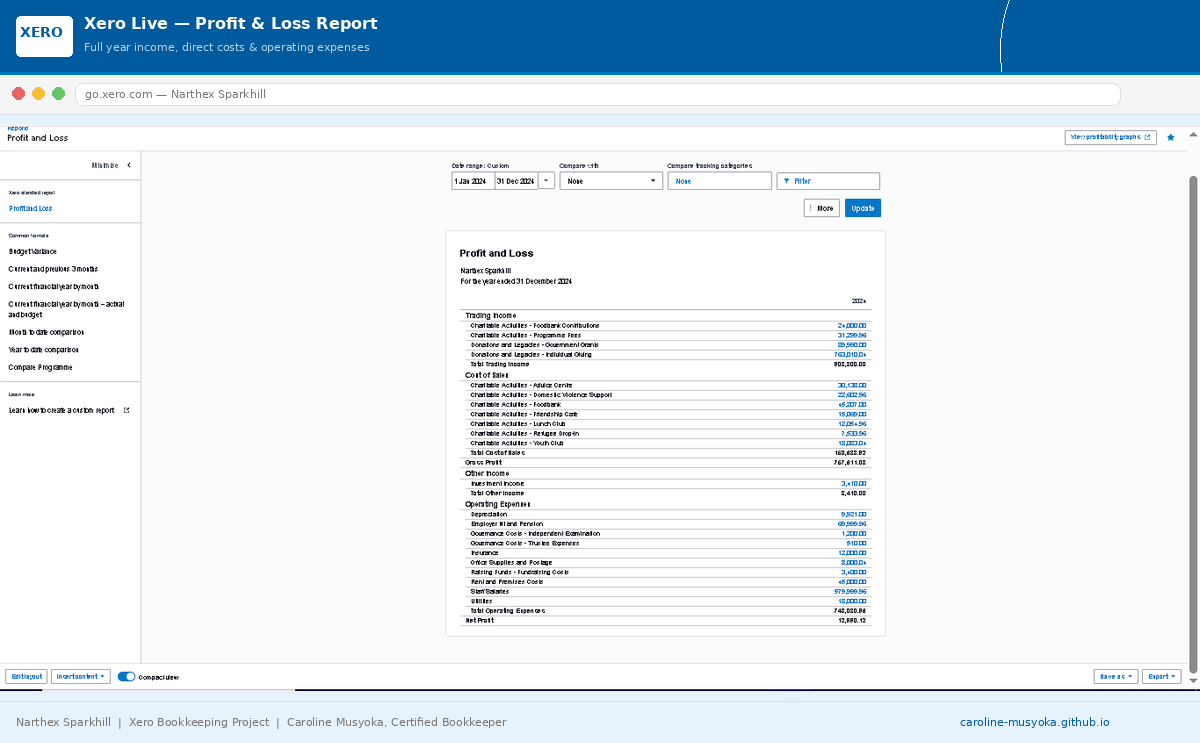 Xero Profit and Loss Report