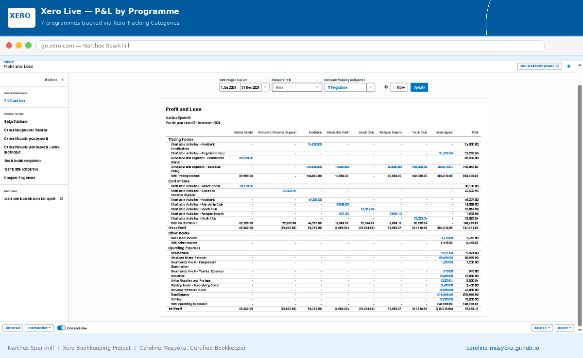 Xero P&L by Programme